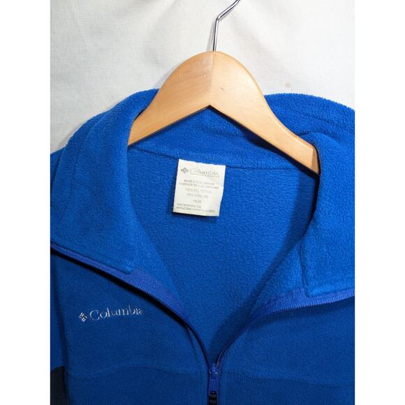 Columbia Boys Fleece Full Zip Jacket Youth 18/20 Pockets Blue Navy Color block - Picture 2 of 6